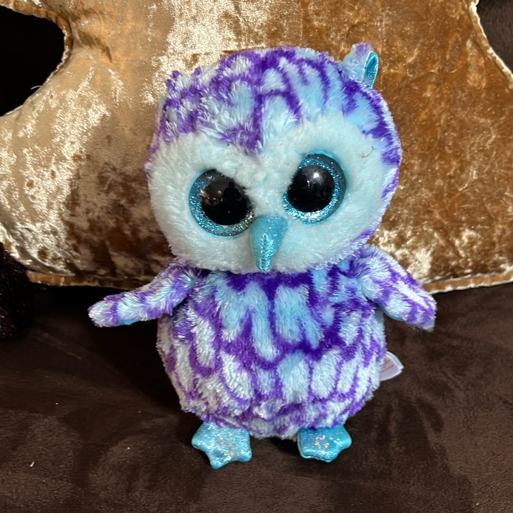 Ty Beanie Boo Oscar Owl 2015 Purple 6" Plush Doll  Blue Sparkle Eyes